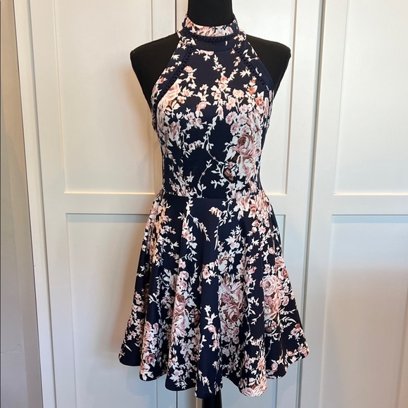 B Darlin Navy and Pink Floral Mini Dress - Picture 1 of 9